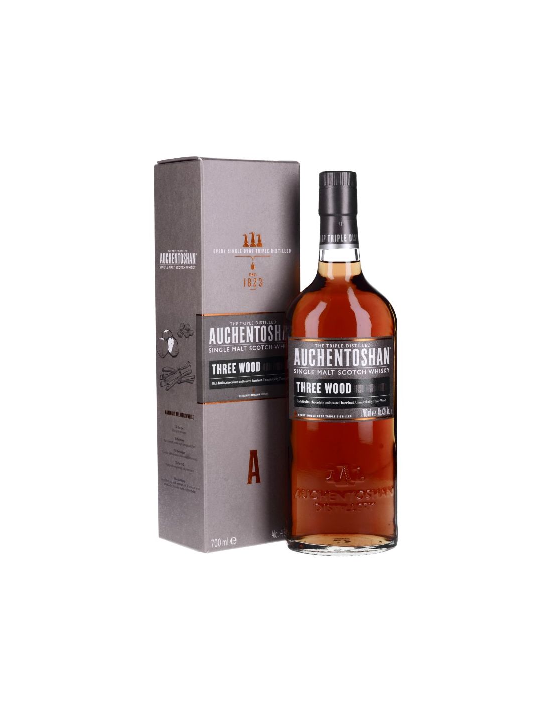 Auchentoshan Three Wood Scotch Whisky Auchentoshan - - Bourbons - 43° XO-Vin Whiskies Ecossais Spiritueux Etui &